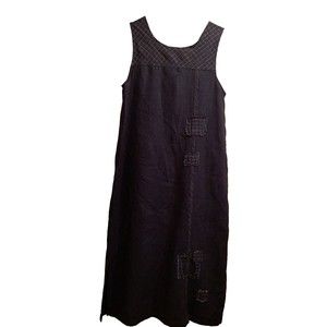 Vintage River Chase Women's L Linen Dress Blue Sleeveless Cottage Core Patchwork